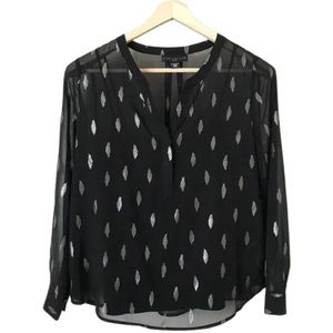 Simply Styled Sheer Black Silver Foil Long Sleeved Chiffon Blouse Cami